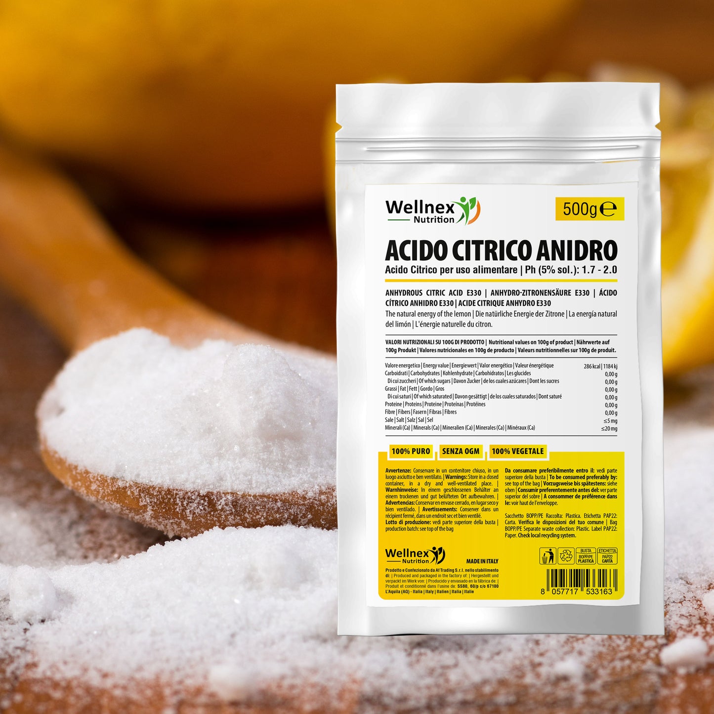 Acido Citrico Anidro 500g - Da fonti Vegetali