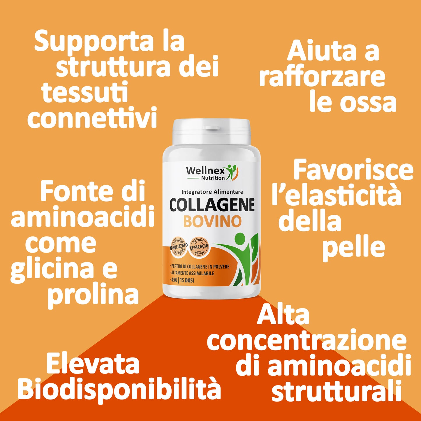 Collagene Bovino Puro - 45g Peptidi di Collagene da Bovino
