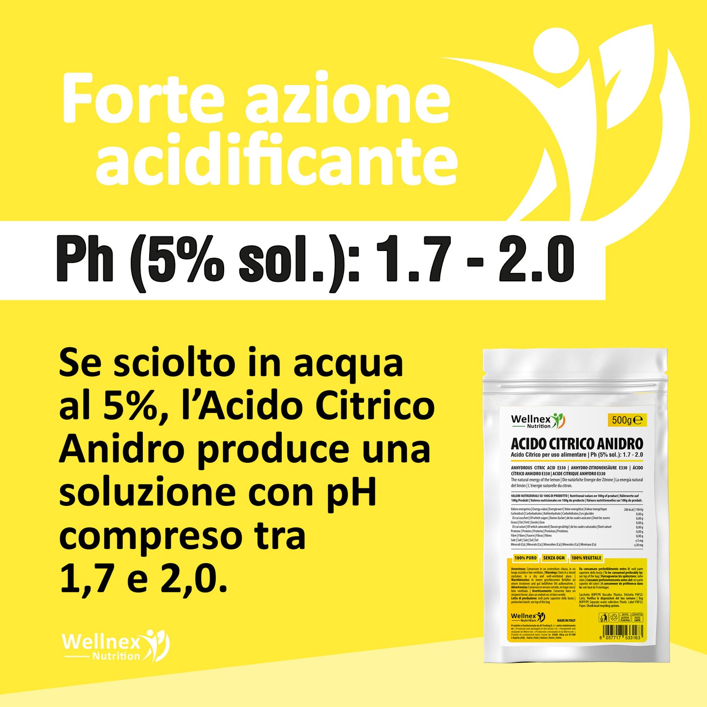Acido Citrico Anidro 500g - Da fonti Vegetali