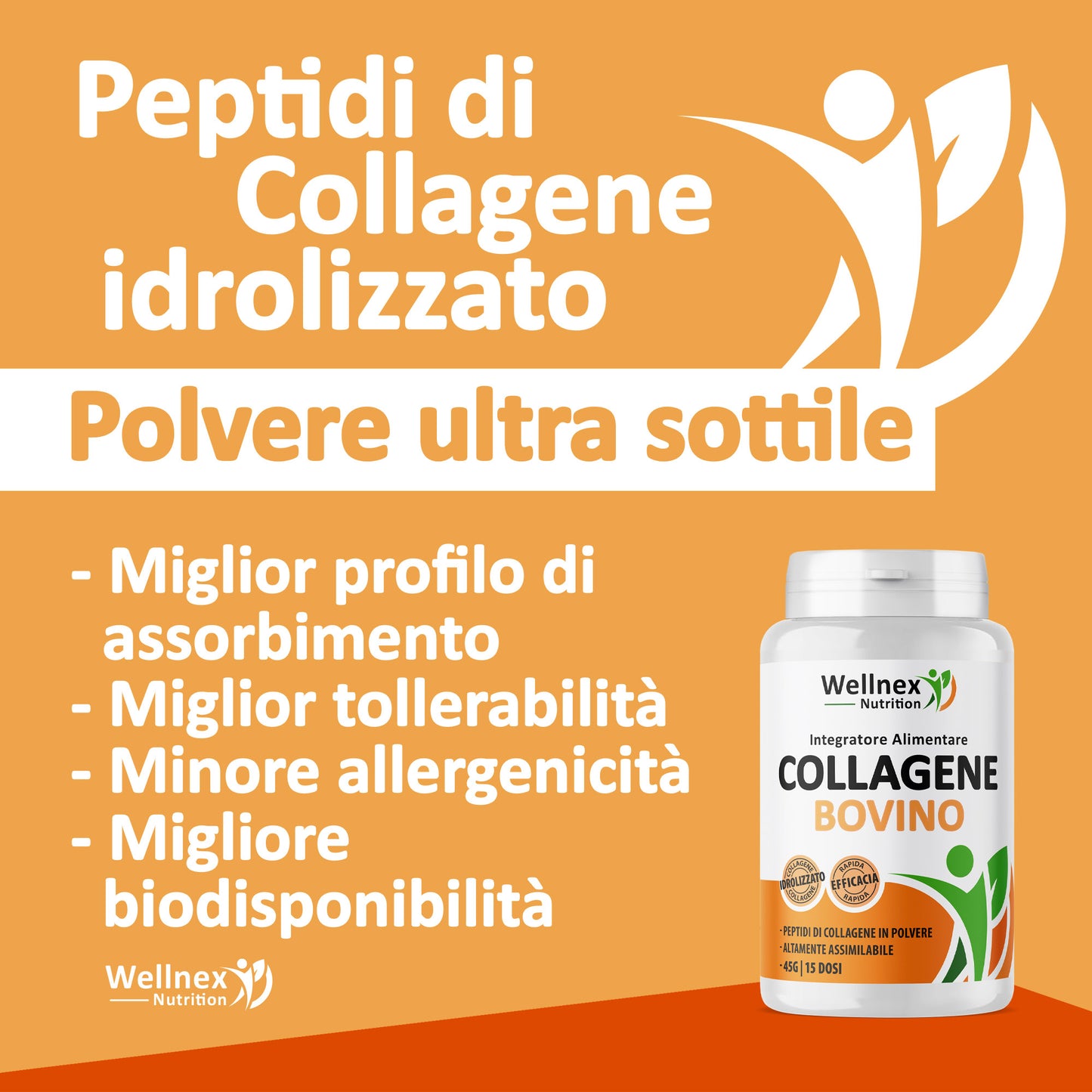 Collagene Bovino Puro - 45g Peptidi di Collagene da Bovino