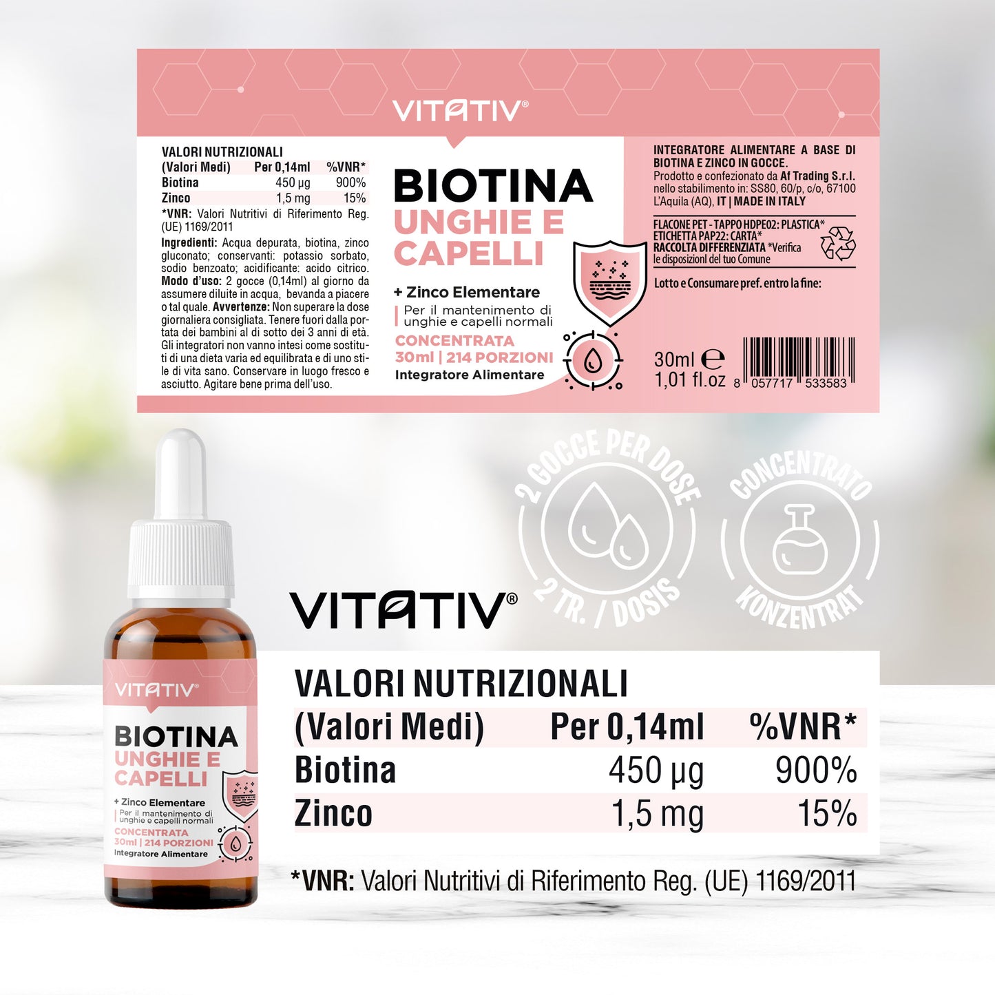 Biotina Unghie e Capelli + Zinco 30ml