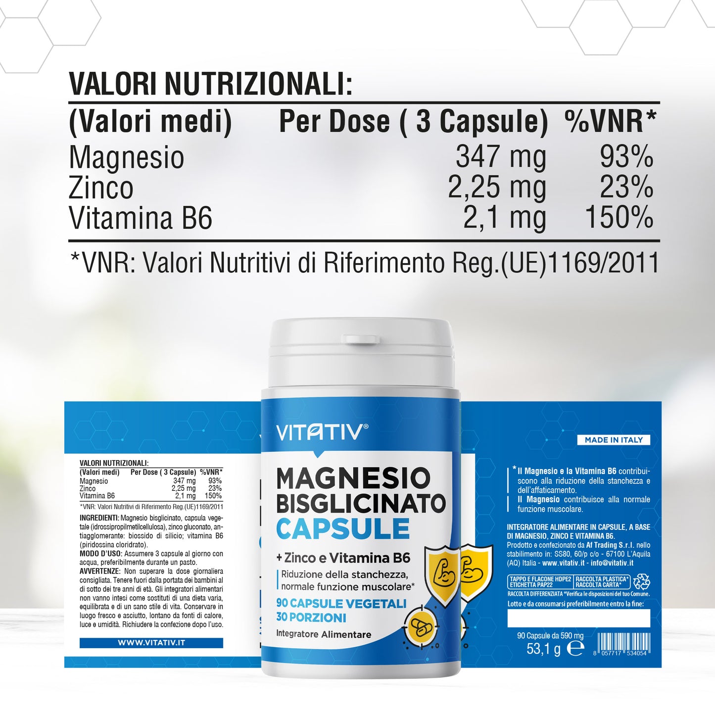 Magnesio Bisglicinato Capsule + Zinco e Vitamina B6