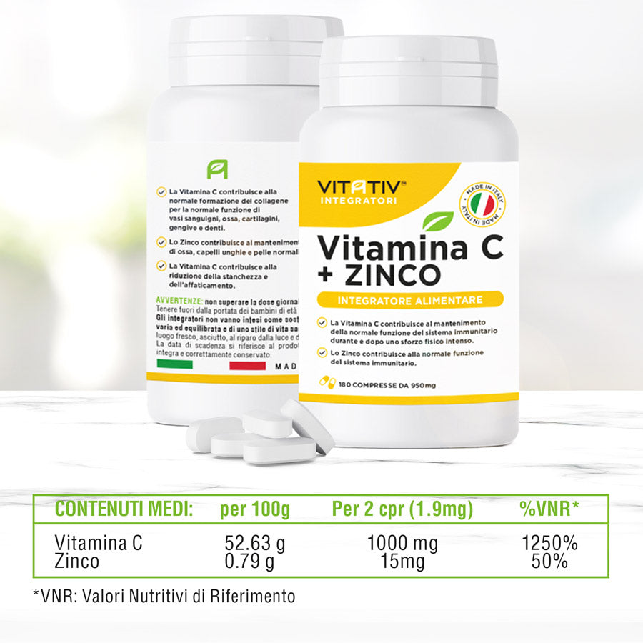 VITAMINA C + ZINCO | 180 Compresse da 950mg