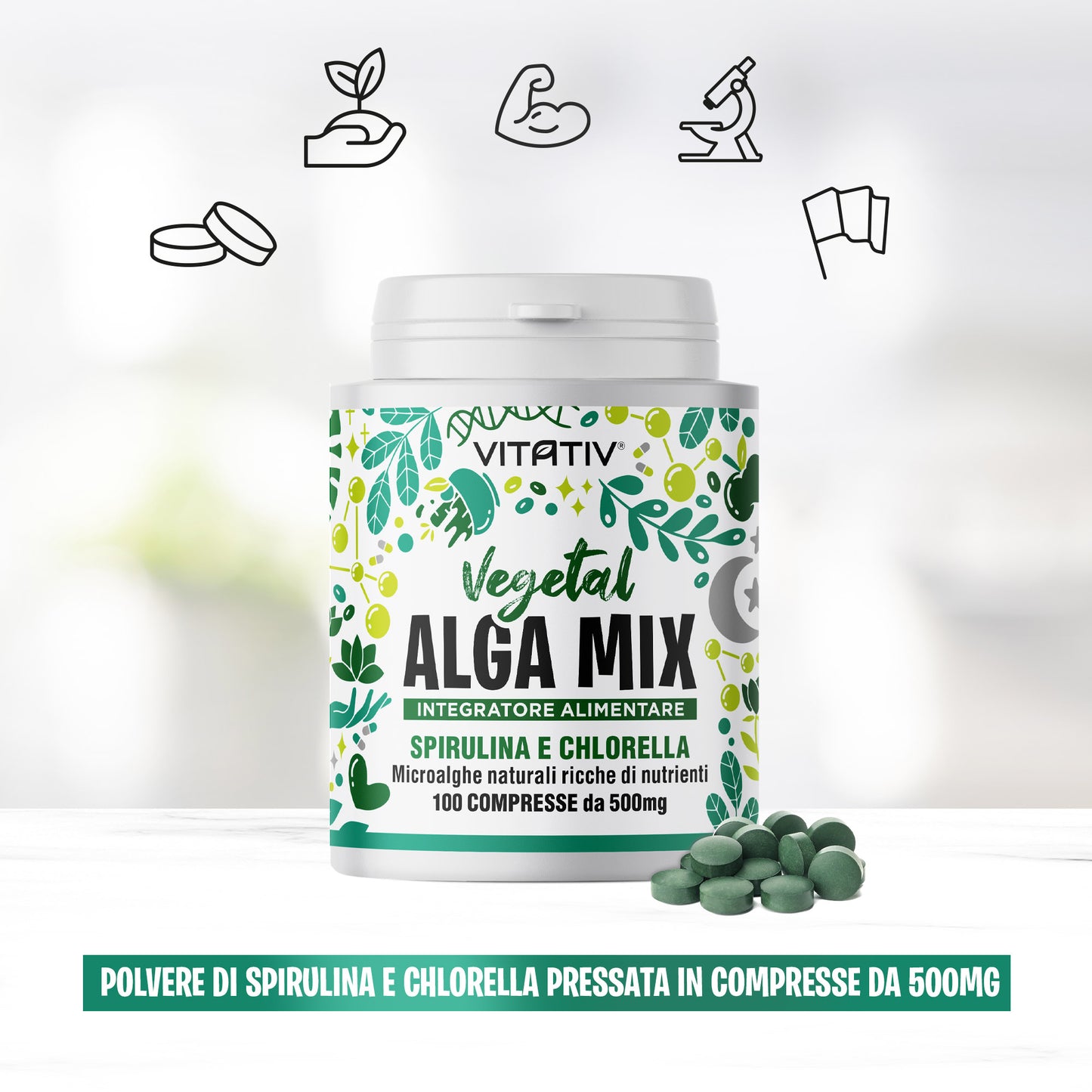 Alga Mix Spirulina e Chlorella 100 Compresse