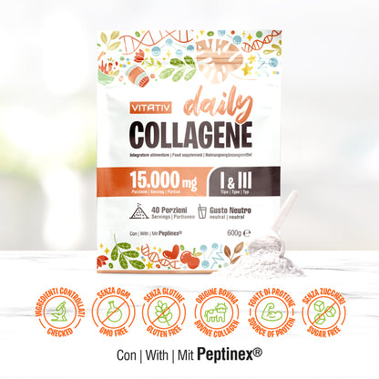 Collagene Bovino Idrolizzato in Polvere 600 g, Peptidi Tipo I e III