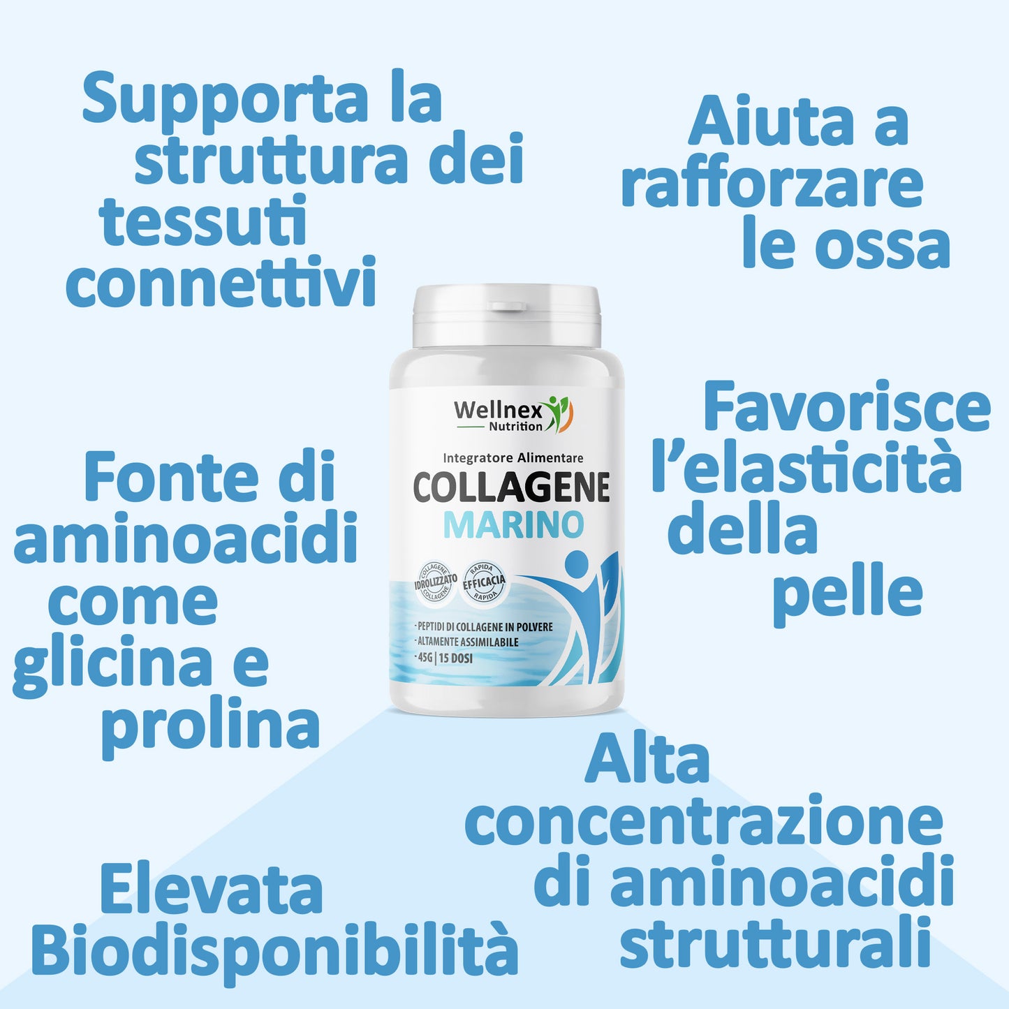 Collagene Marino Puro - 45g Peptidi di Collagene da pelle di Pangasio