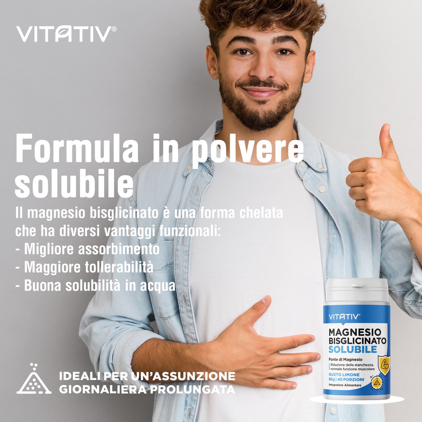 Magnesio Bisglicinato Solubile 86g, 40 porzioni