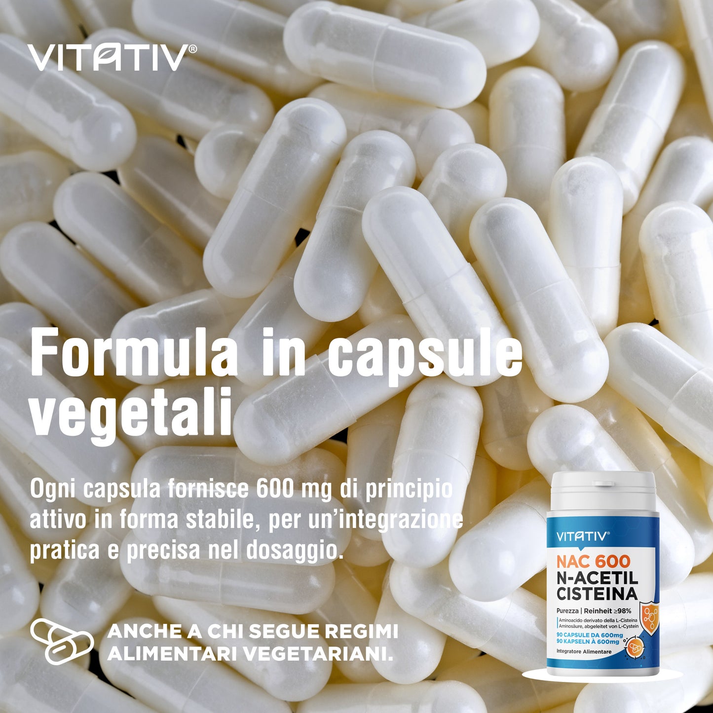 NAC 600 N-Acetil-L-Cisteina | 90 Capsule da 600mg