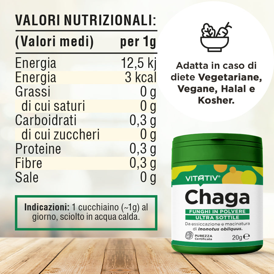 Funghi Chaga | Polvere 20g | Purezza 100%