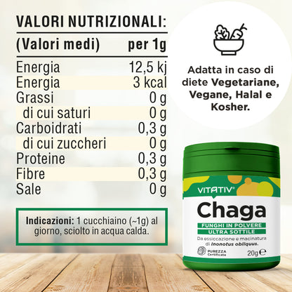 Funghi Chaga | Polvere 20g | Purezza 100%