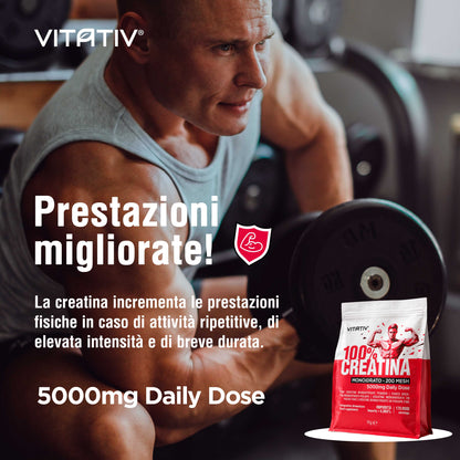 Creatina Monoidrato Micronizzata 200 Mesh in Polvere Pura, 1 kg