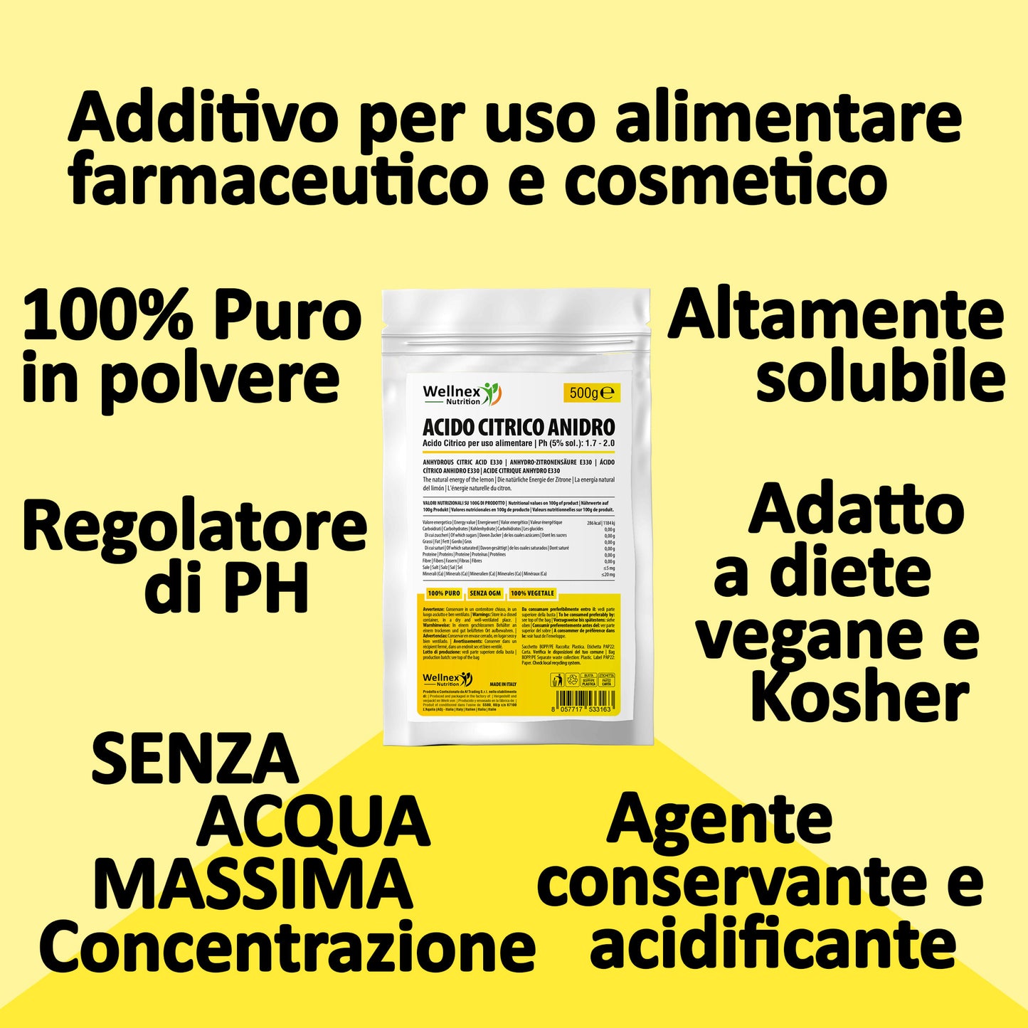 Acido Citrico Anidro 500g - Da fonti Vegetali