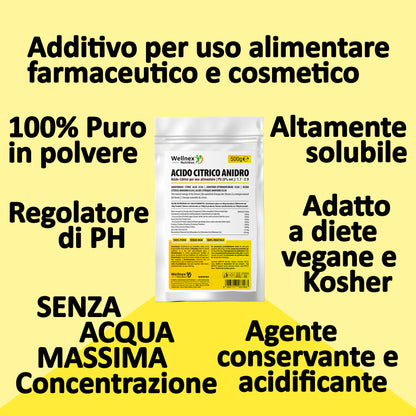 Acido Citrico Anidro 500g - Da fonti Vegetali