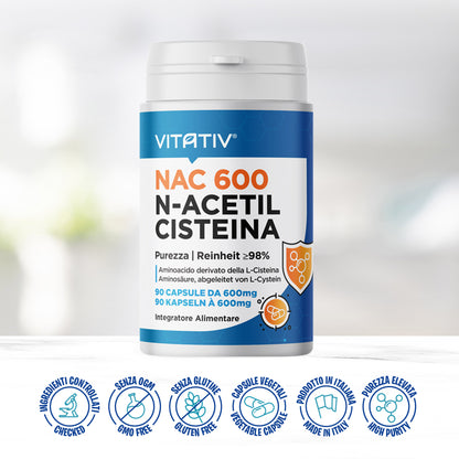 NAC 600 N-Acetil-L-Cisteina | 90 Capsule da 600mg