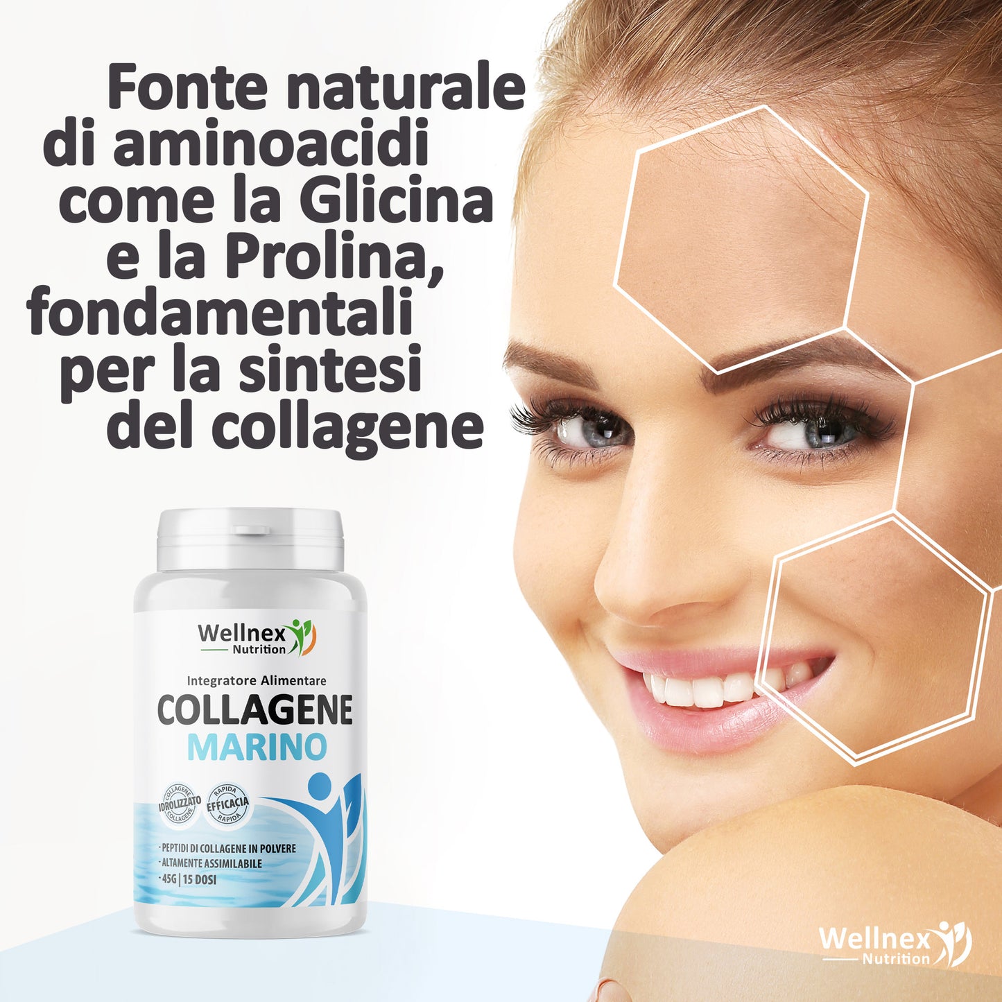 Collagene Marino Puro - 45g Peptidi di Collagene da pelle di Pangasio