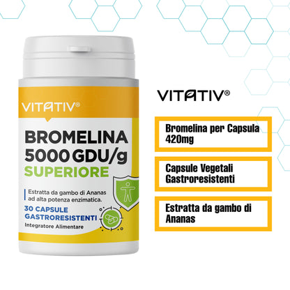 Bromelina 5000GDU/g Superiore | 30 Capsule gastroresistenti