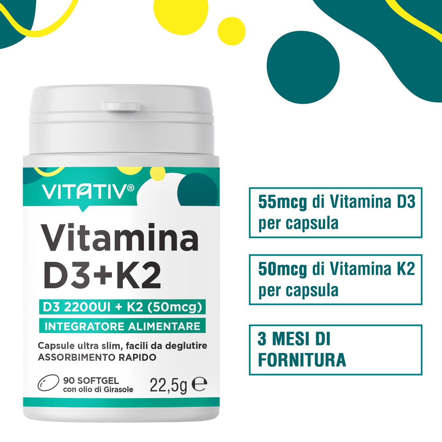 Vitamina D3+K2 | 90 Softgel Ultra Slim