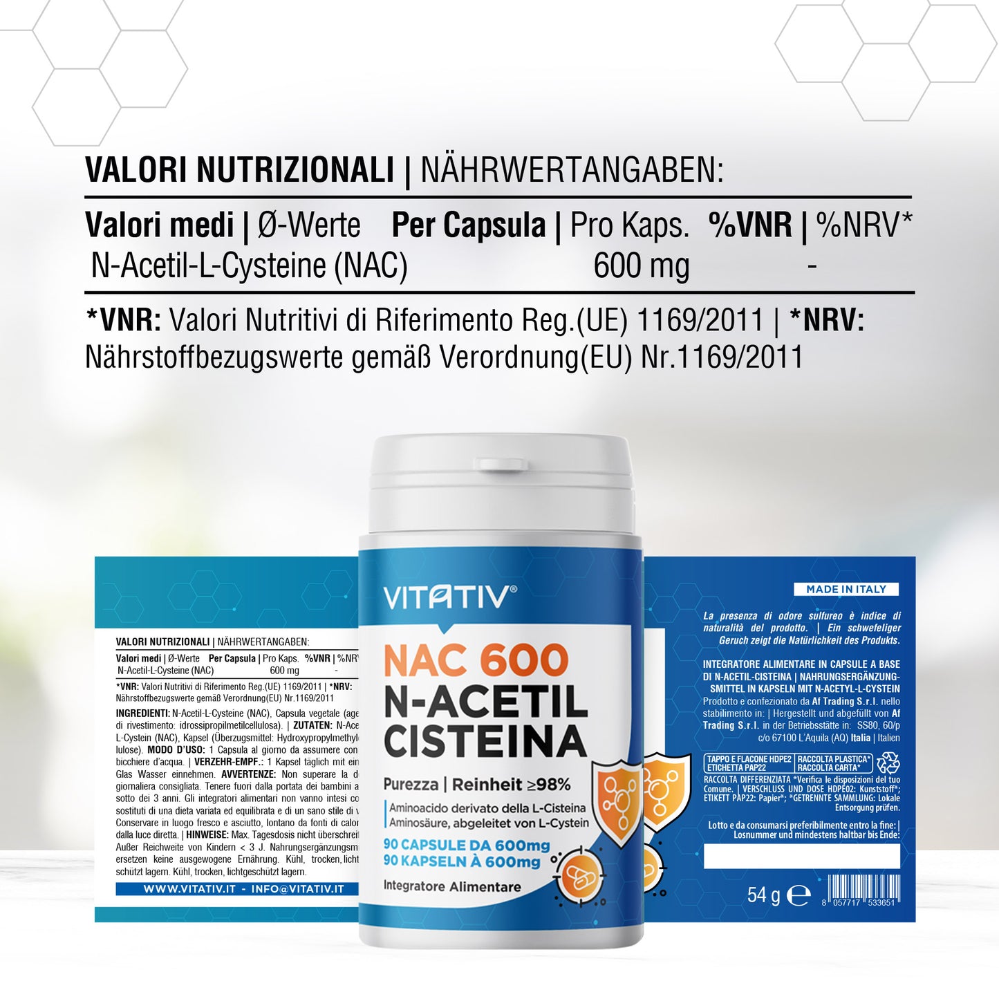 NAC 600 N-Acetil-L-Cisteina | 90 Capsule da 600mg
