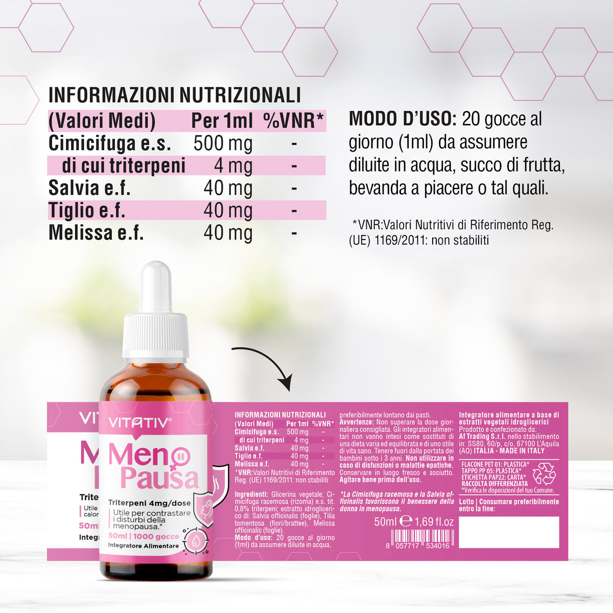 Integratore Menopausa Donna in Gocce 50 ml con Cimicifuga e Salvia