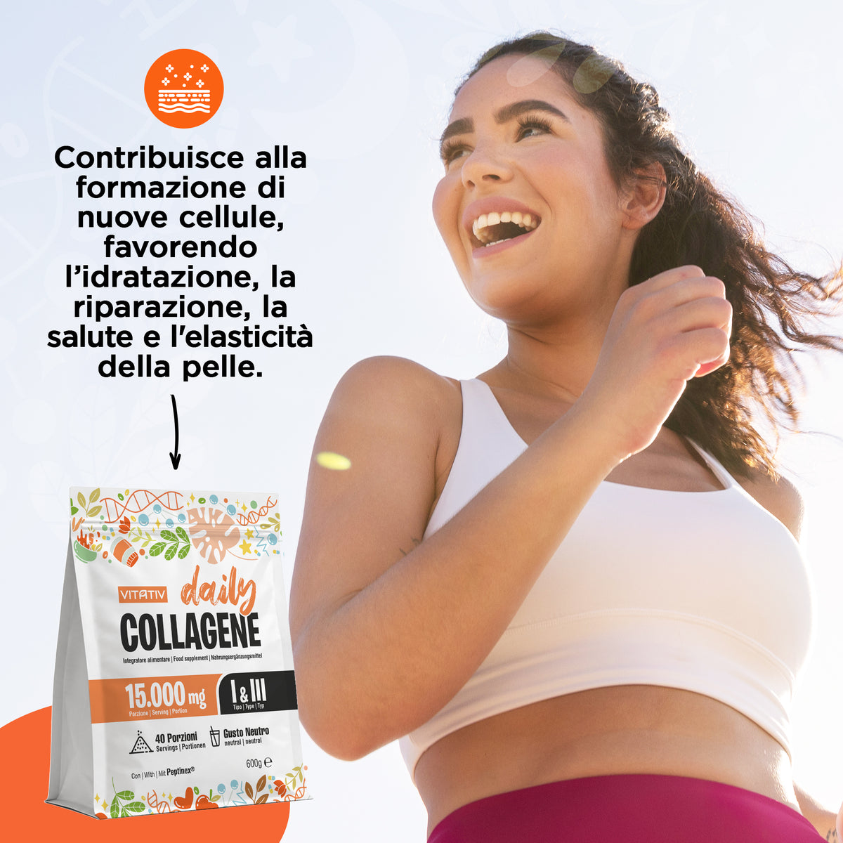 Collagene Bovino Idrolizzato in Polvere 600 g, Peptidi Tipo I e III