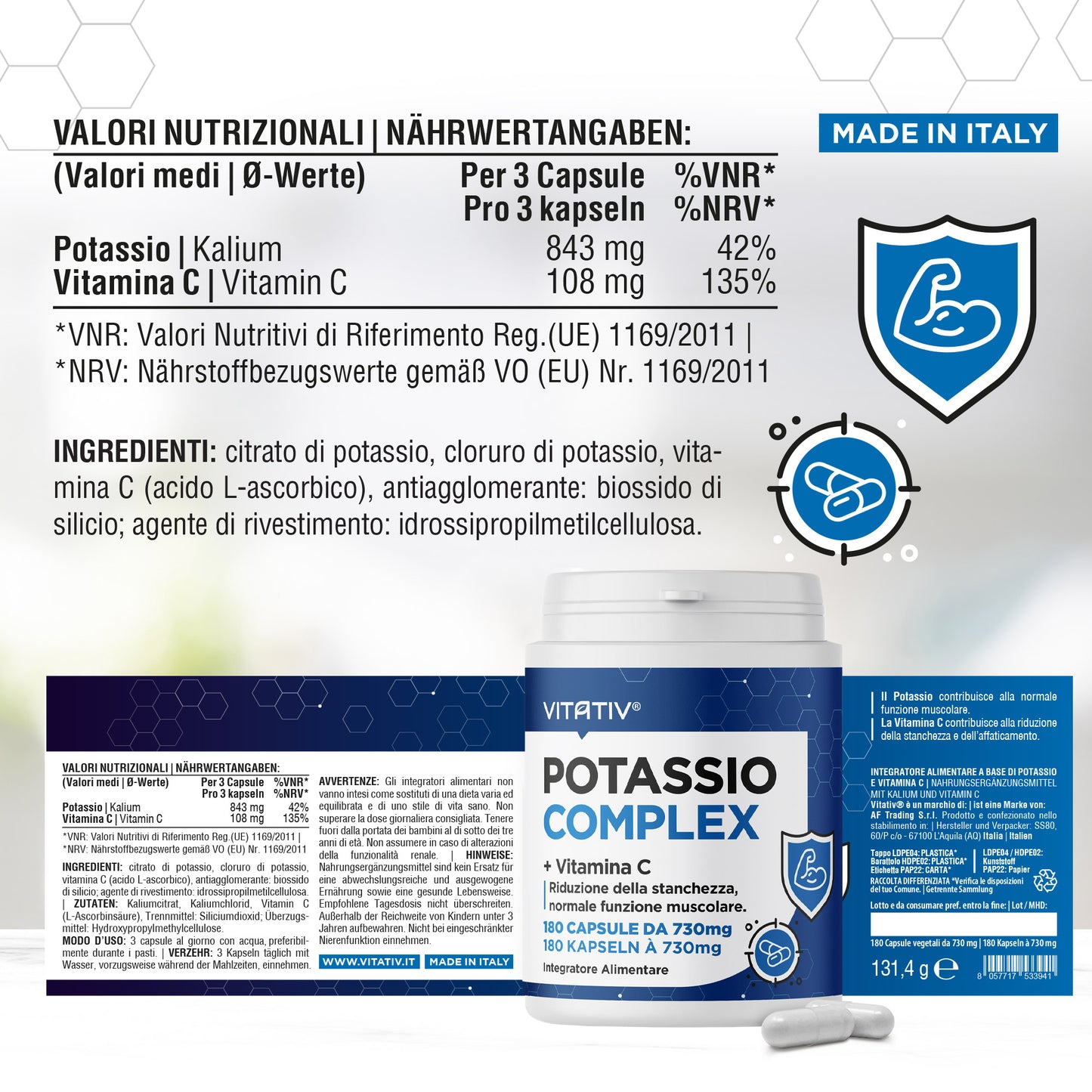Potassio Complex + Vitamina C | Capsule Vegetali