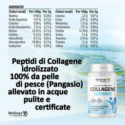 Collagene Marino Puro - 45g Peptidi di Collagene da pelle di Pangasio