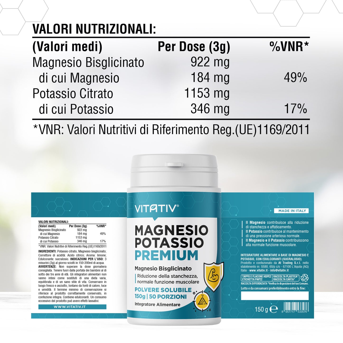 Magnesio Potassio Premium 150g 50 Porzioni