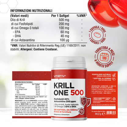 Krill ONE | Olio di Krill 500mg | 40% Fosfolipidi