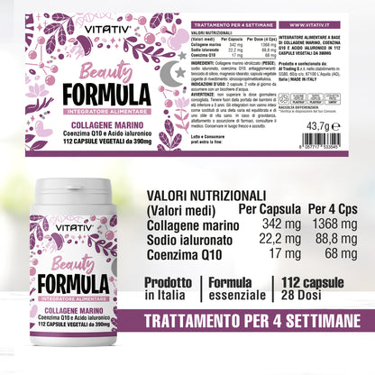 Beauty Formula 4 Settimane - Collagene marino, Coenzina Q10 e Acido Ialuronico