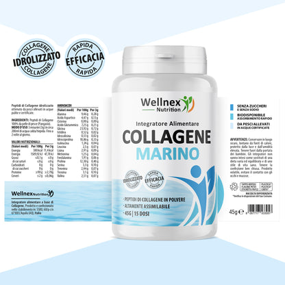 Collagene Marino Puro - 45g Peptidi di Collagene da pelle di Pangasio
