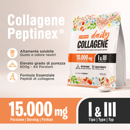 Collagene Bovino Idrolizzato in Polvere 600 g, Peptidi Tipo I e III