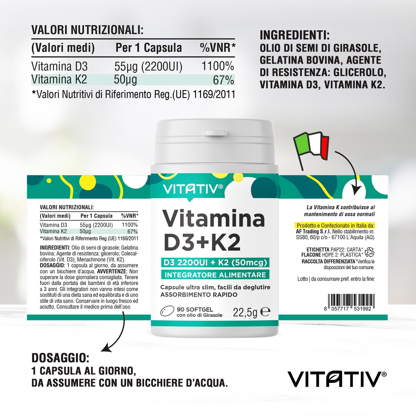 Vitamina D3+K2 | 90 Softgel Ultra Slim