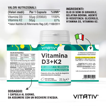 Vitamina D3+K2 | 90 Softgel Ultra Slim