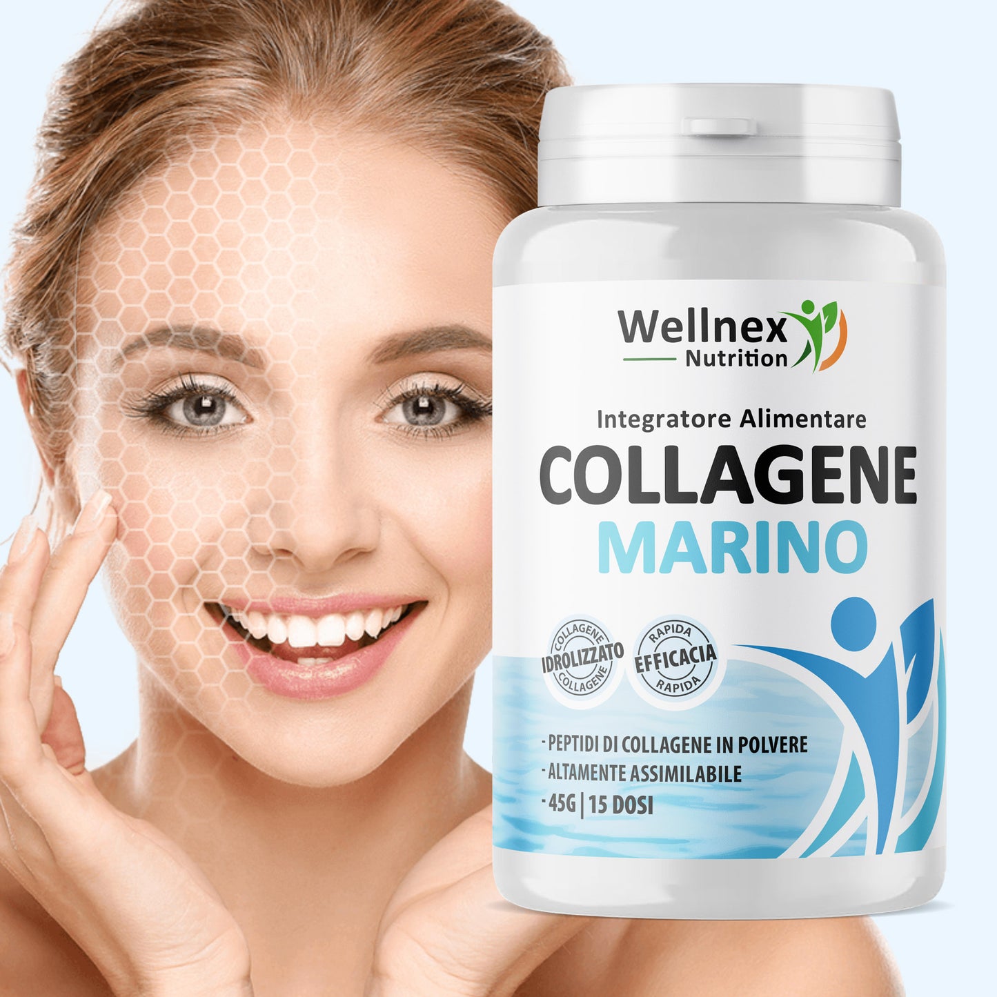Collagene Marino Puro - 45g Peptidi di Collagene da pelle di Pangasio