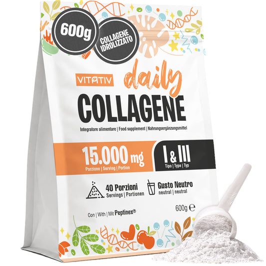 Collagene Bovino Idrolizzato in Polvere 600 g, Peptidi Tipo I e III