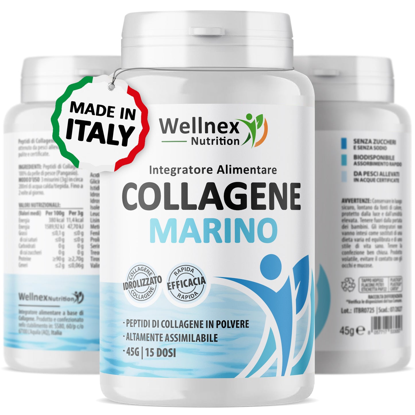 Collagene Marino Puro - 45g Peptidi di Collagene da pelle di Pangasio