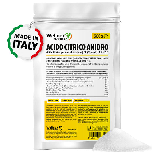 Acido Citrico Anidro 500g - Da fonti Vegetali